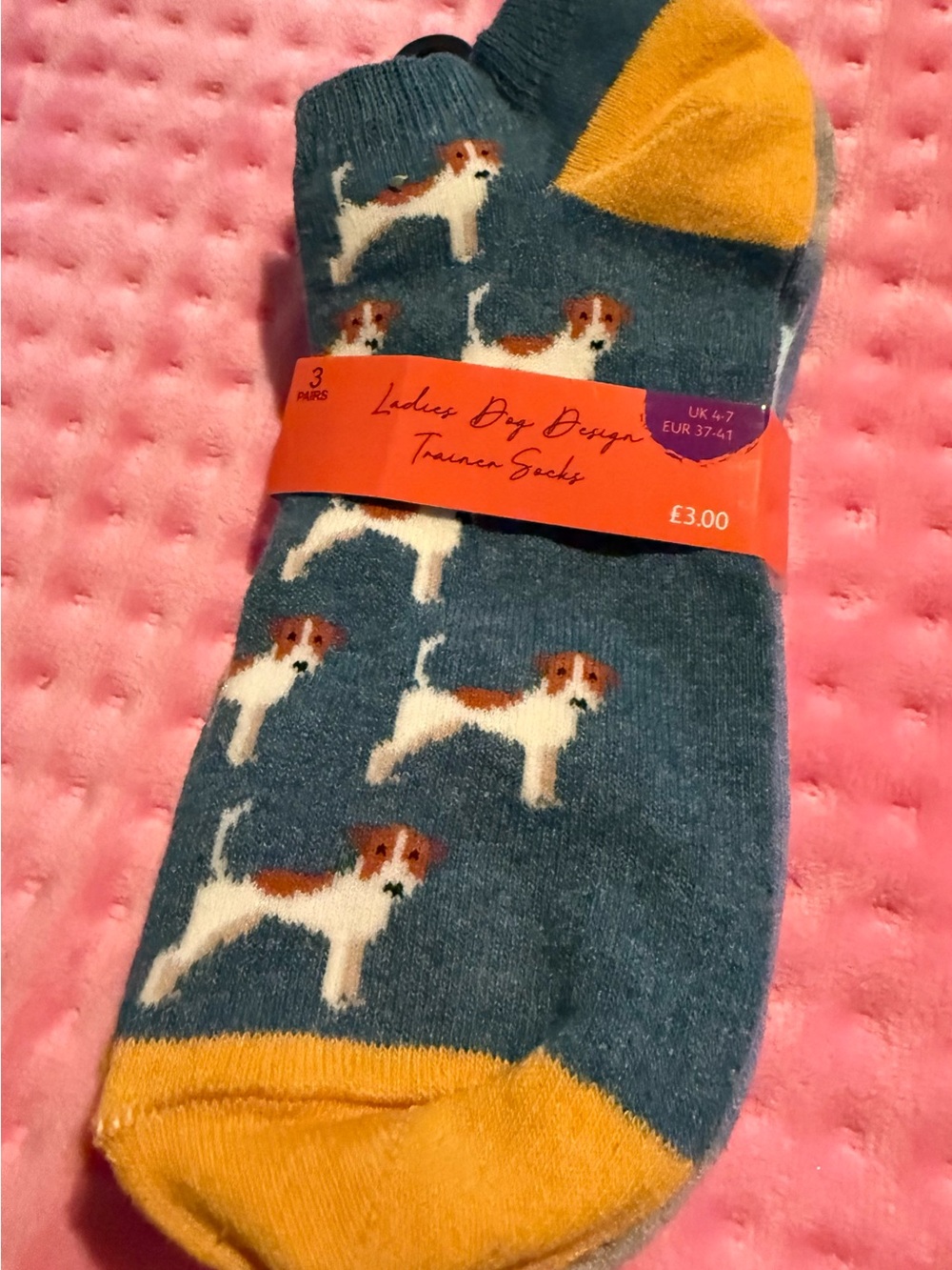 3 pairs Lady Dog Design Trainer Socks.  MWT. THREE DOG DESIGNS